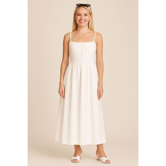 NWT: Commonsense:  White Sleeveless Maxi Dress: SZ L   Cottage Core Y2K Boho - Picture 4 of 15